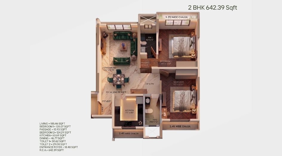 Aahana-Landmark-Floor-Plan-2 BHK-642 Sqft